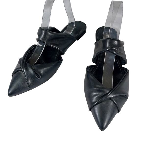 MARC FISHER! SATERS BLACK VEGAN LEATHER TWISTED FRONT STRAP SLIP-ON MULES! SZ 9M - Picture 3 of 10